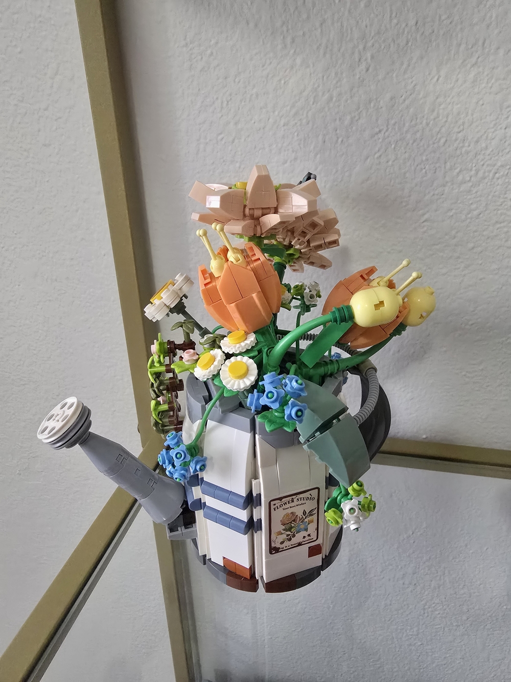Building Blocks Floral Watering Can Build with Orange & Pink Blooms